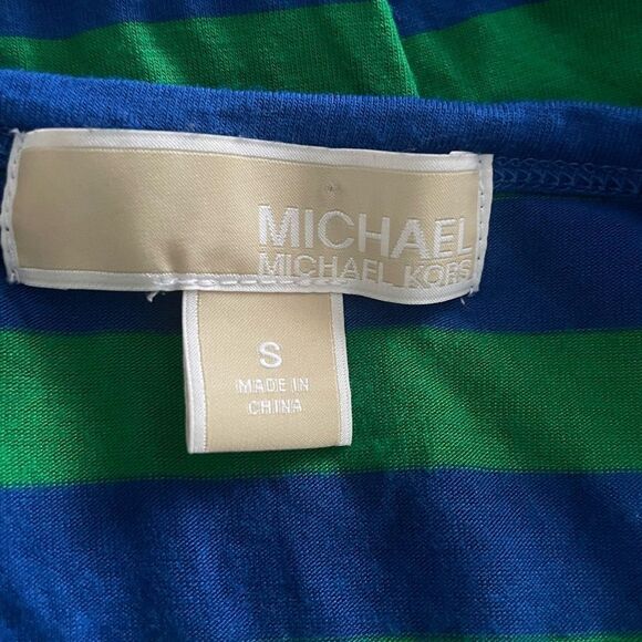 Michael Kors Multi Blue And White Striped Rayon Top V Neck Size Small - Picture 4 of 6